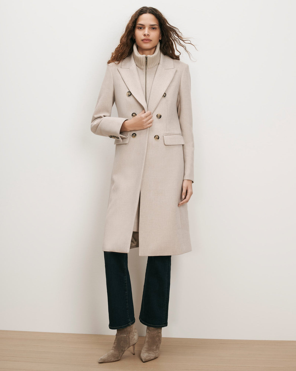 Veronica Beard | Stryder Double-Breasted Dickey Coat in Oyster Melange Oyster Melange