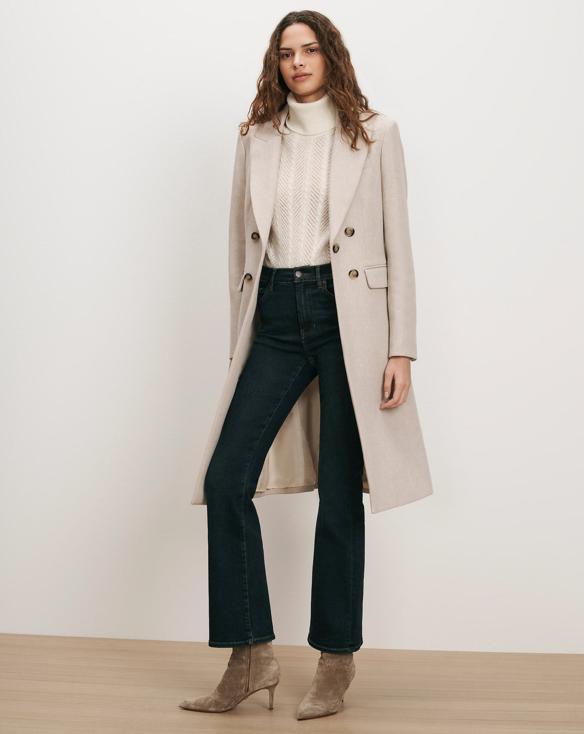 Veronica Beard | Stryder Double-Breasted Dickey Coat in Oyster Melange Oyster Melange