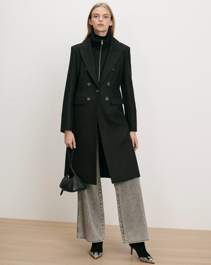 Veronica Beard | Stryder Double-Breasted Dickey Coat in Black Black