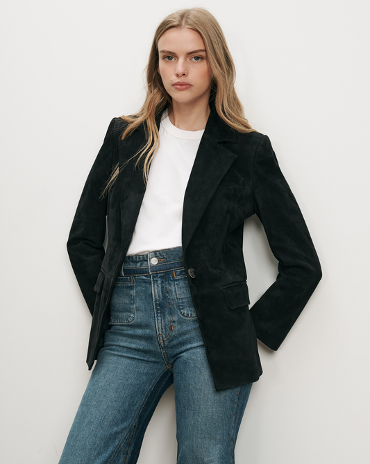 Veronica Beard | Healy Lambskin Suede Dickey Jacket in Black Black