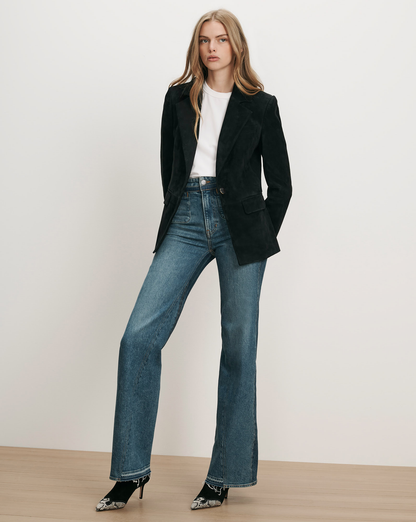 Veronica Beard | Healy Lambskin Suede Dickey Jacket in Black Black