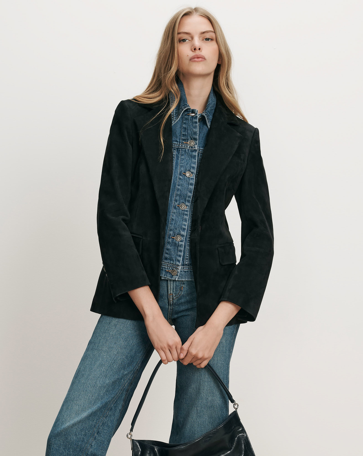 Veronica Beard | Healy Lambskin Suede Dickey Jacket in Black Black