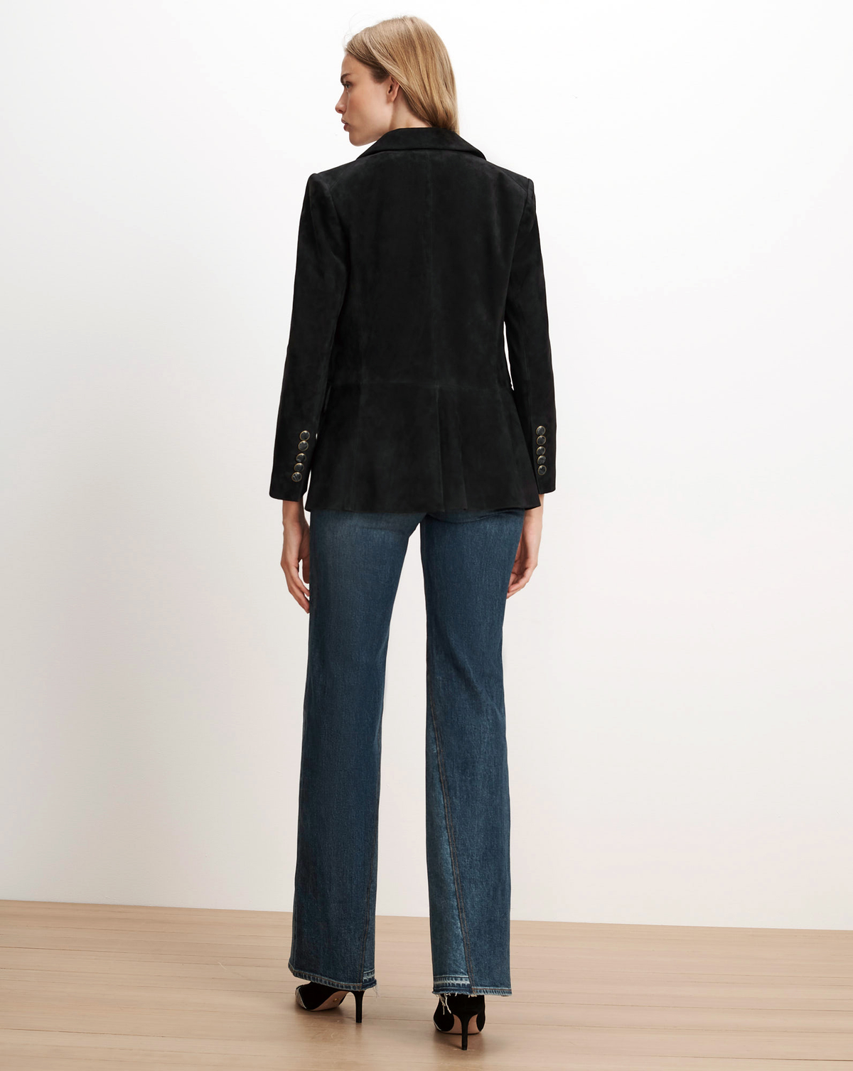 Veronica Beard | Healy Lambskin Suede Dickey Jacket in Black Black