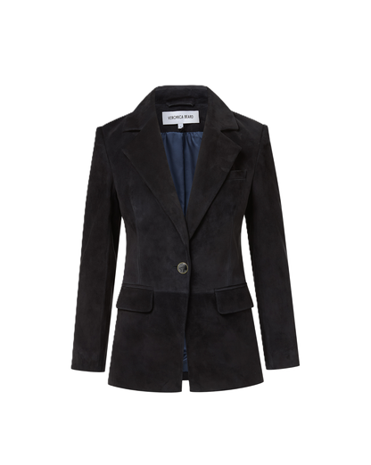 Veronica Beard | Healy Lambskin Suede Dickey Jacket in Black Black