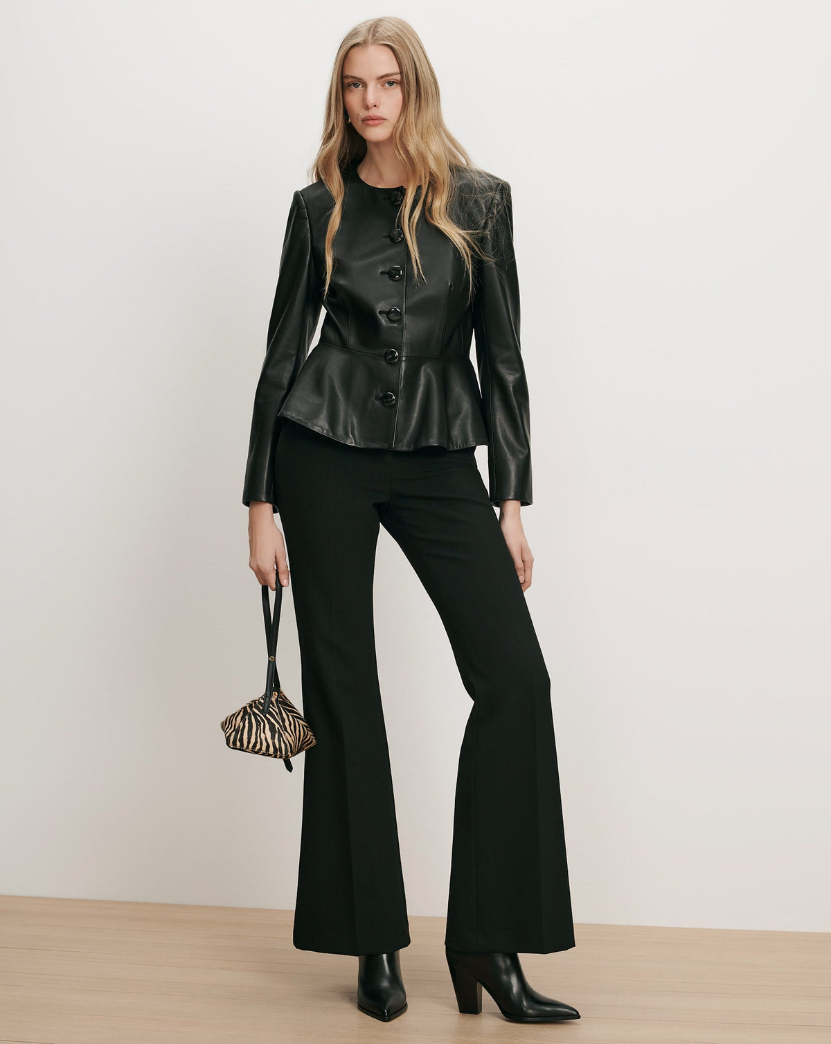 Veronica Beard | Quinn Leather Peplum Jacket in Black Black
