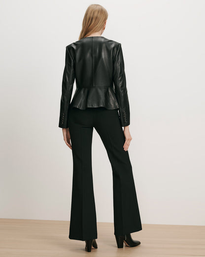 Veronica Beard | Quinn Leather Peplum Jacket in Black Black