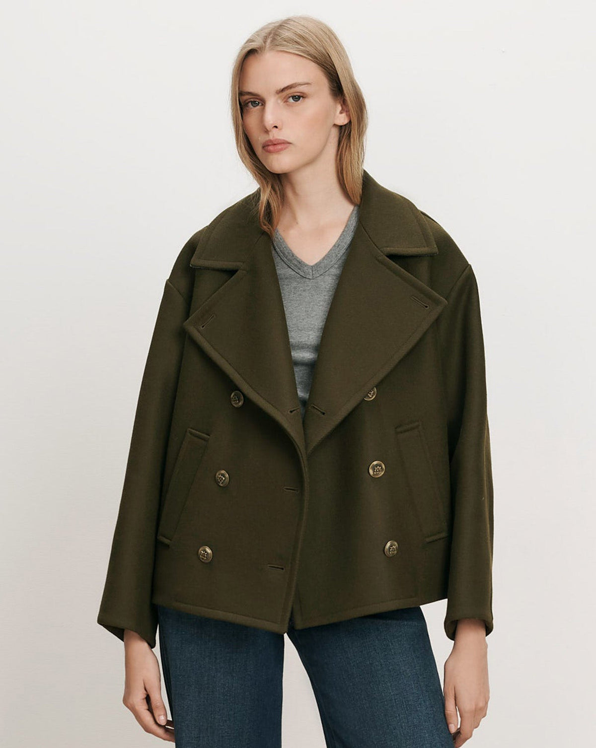 Veronica Beard | Franklin Dickey Coat in Green Wool Twill Cypress