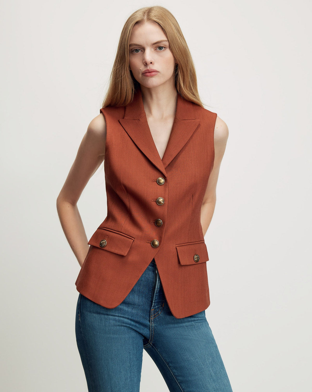 Veronica Beard | Benny Tailored Vest in Rust Red Rust