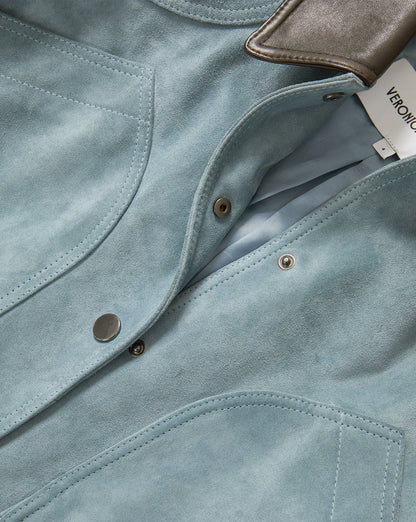 Veronica Beard | Walters Suede Cropped Jacket in Light Blue Steel Blue Steel