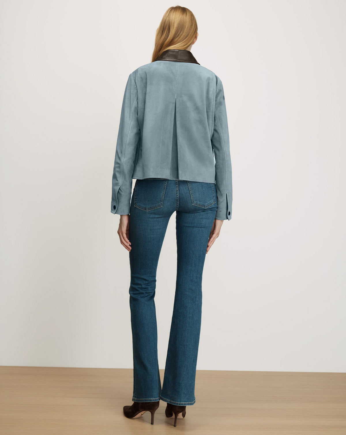Veronica Beard | Walters Suede Cropped Jacket in Light Blue Steel Blue Steel