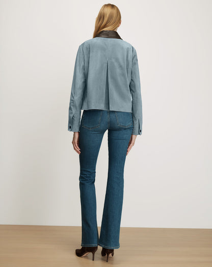 Veronica Beard | Walters Suede Cropped Jacket in Light Blue Steel Blue Steel