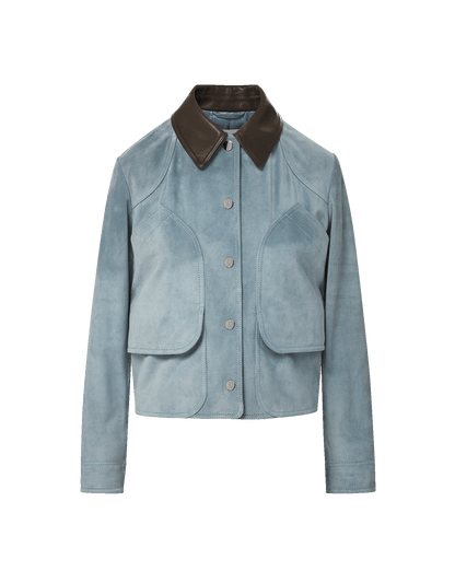 Veronica Beard | Walters Suede Cropped Jacket in Light Blue Steel Blue Steel
