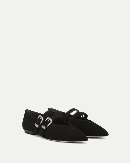Veronica Beard | Bancroft Suede Double Strap Mary Jane Flat in Black Black