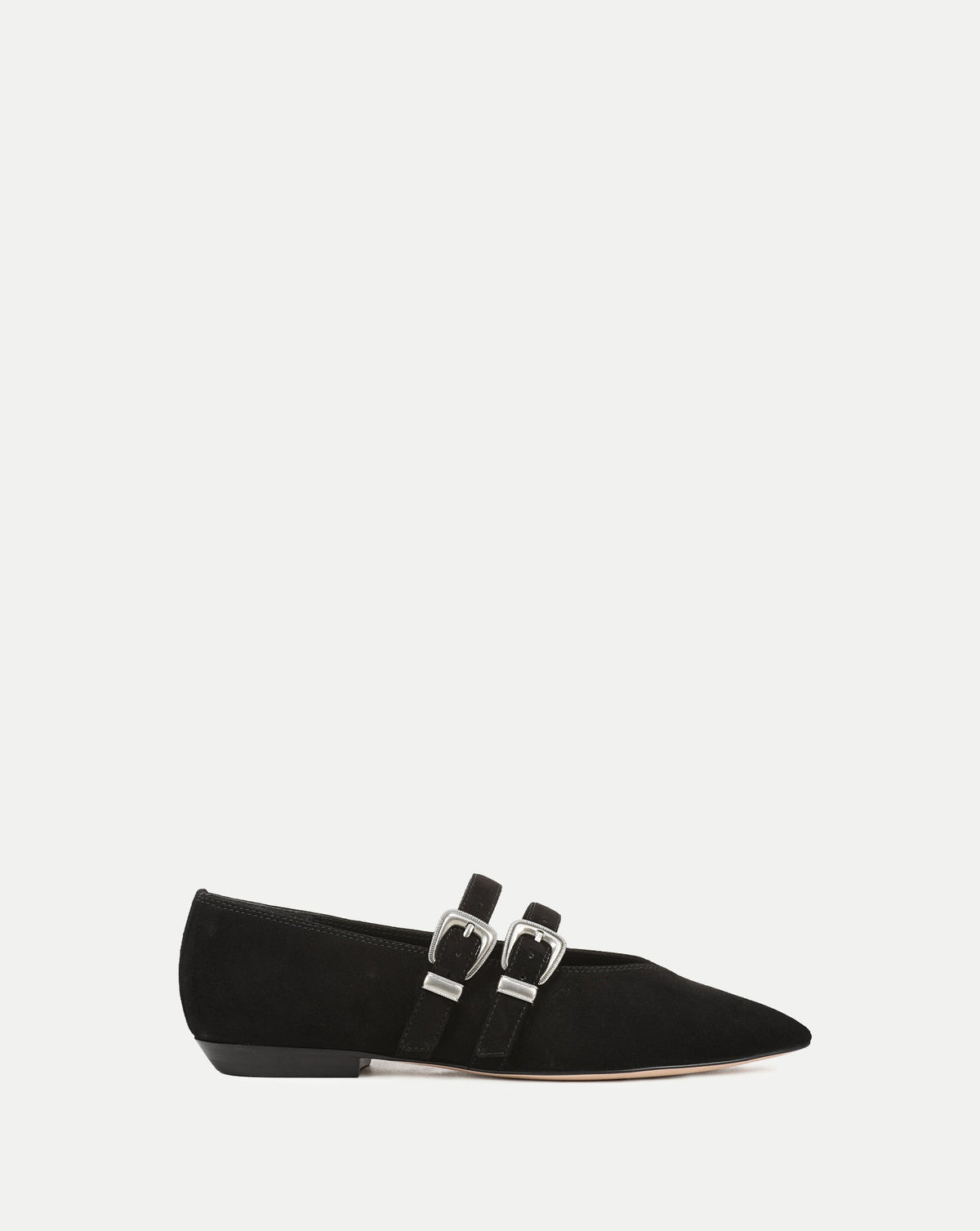 Veronica Beard | Bancroft Suede Double Strap Mary Jane Flat in Black Black