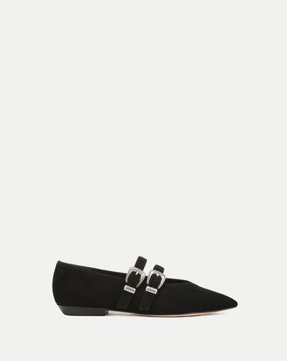 Veronica Beard | Bancroft Suede Double Strap Mary Jane Flat in Black Black