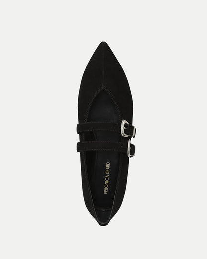 Veronica Beard | Bancroft Suede Double Strap Mary Jane Flat in Black Black