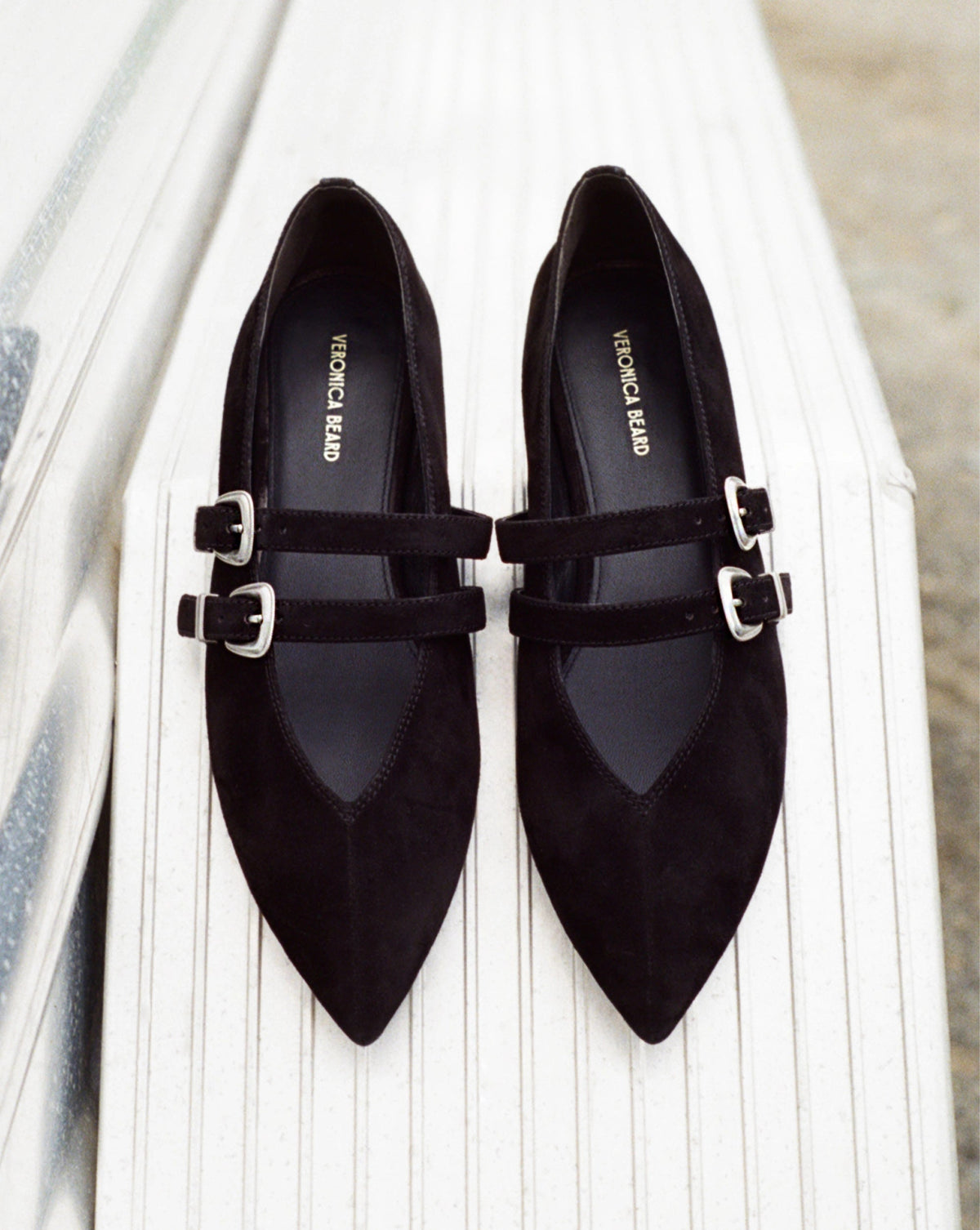 Veronica Beard | Bancroft Suede Double Strap Mary Jane Flat in Black Black