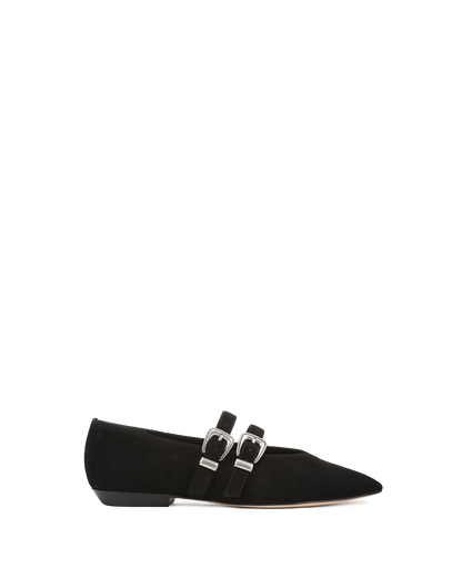 Veronica Beard | Bancroft Suede Double Strap Mary Jane Flat in Black Black