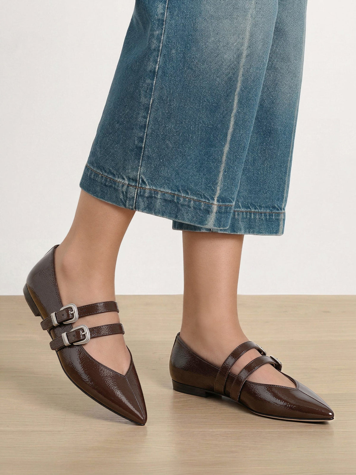 Veronica Beard | Bancroft Leather Double Strap Mary Jane Flat in Dark Brown Espresso