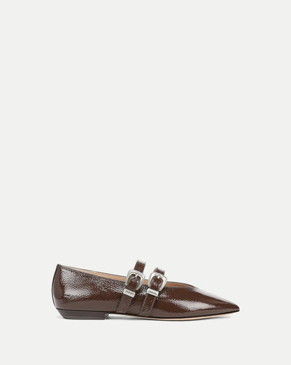 Veronica Beard | Bancroft Leather Double Strap Mary Jane Flat in Dark Brown Espresso