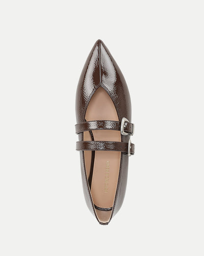 Veronica Beard | Bancroft Leather Double Strap Mary Jane Flat in Dark Brown Espresso