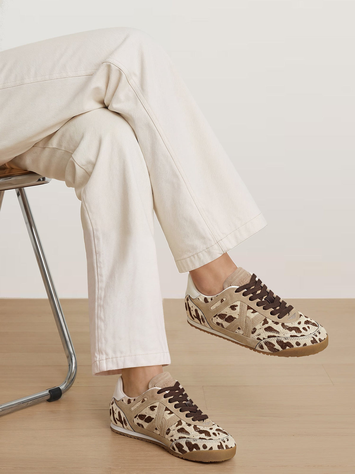 Veronica Beard | Natalia Calf Hair Sneaker in Cow Print Sand/Brown Multi Sand/Brown Multi