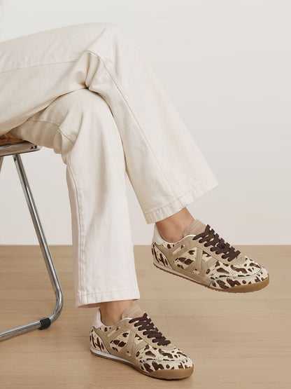 Veronica Beard | Natalia Calf Hair Sneaker in Cow Print Sand/Brown Multi Sand/Brown Multi