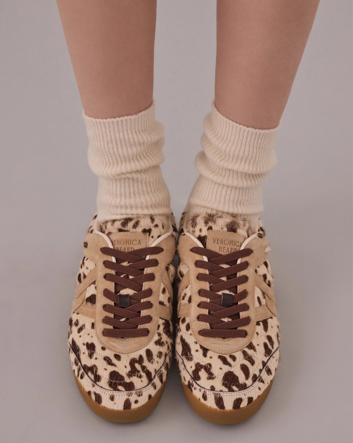 Veronica Beard | Natalia Calf Hair Sneaker in Cow Print Sand/Brown Multi Sand/Brown Multi
