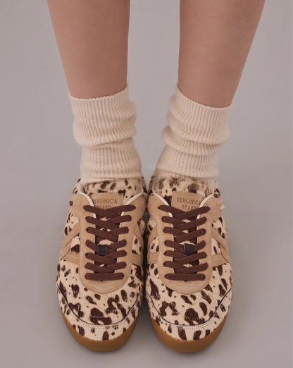 Veronica Beard | Natalia Calf Hair Sneaker in Cow Print Sand/Brown Multi Sand/Brown Multi