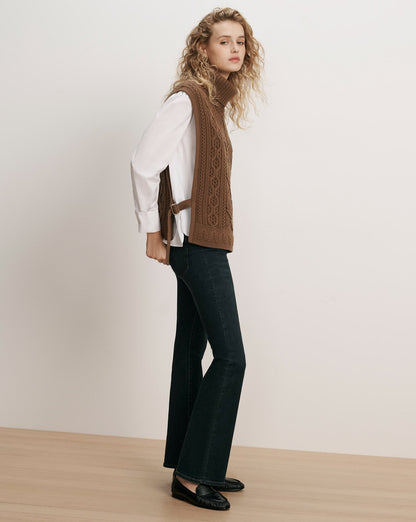 Veronica Beard | Bentleigh Merino Wool Cableknit Vest in Ochre Brown Ochre
