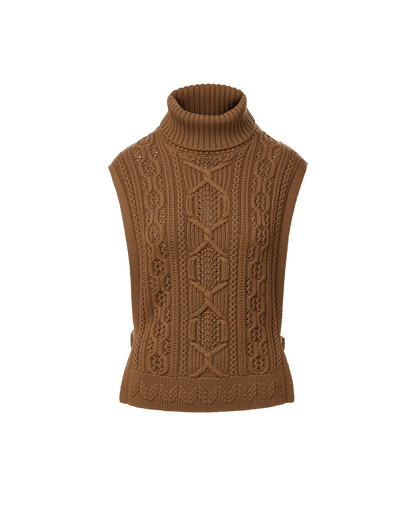 Veronica Beard | Bentleigh Merino Wool Cableknit Vest in Ochre Brown Ochre