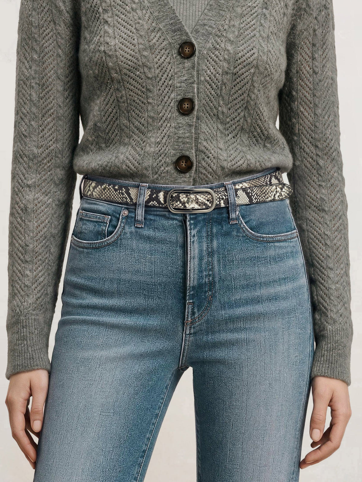 Veronica Beard | Snake-Embossed Loop Belt in Grey & Black Natural Multi