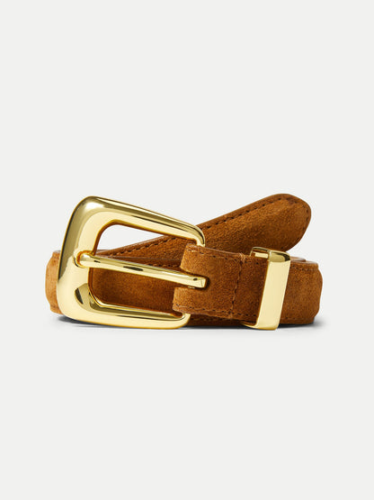 Veronica Beard | Slim Arch Suede Belt in Tan Tobacco Tobacco