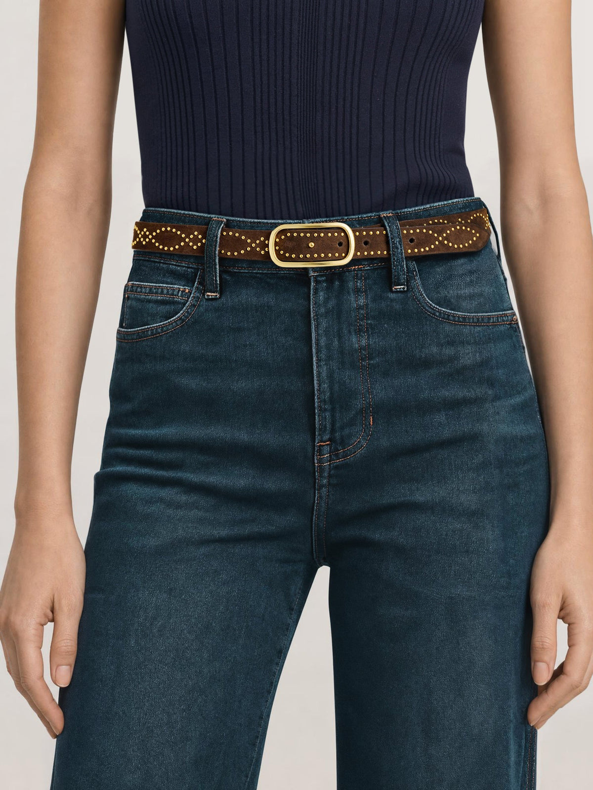 Veronica Beard | Western Studded Loop Belt in Dark Brown Espresso Espresso