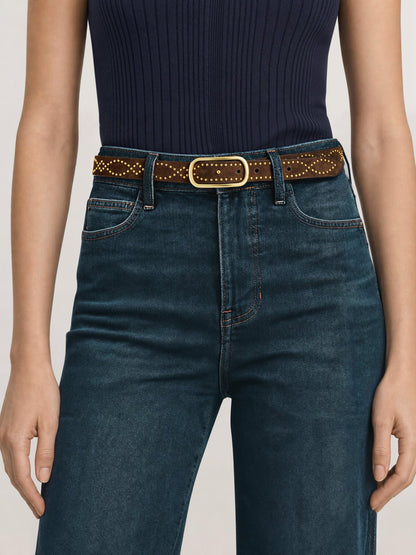 Veronica Beard | Western Studded Loop Belt in Dark Brown Espresso Espresso