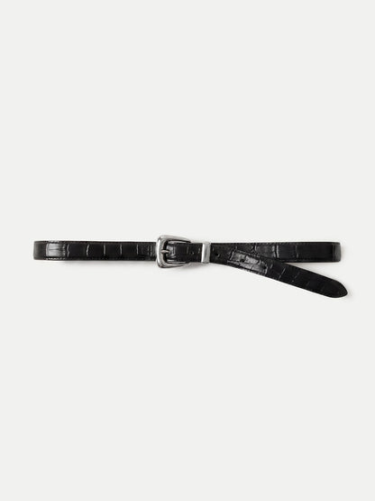 Veronica Beard | Slim Croc-Embossed Arch Belt in Black Black