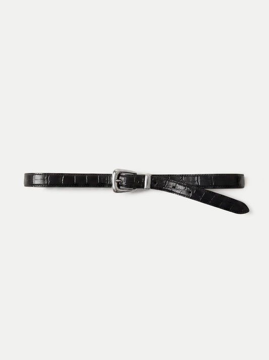 Veronica Beard | Slim Croc-Embossed Arch Belt in Black Black