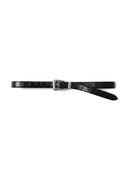Veronica Beard | Slim Croc-Embossed Arch Belt in Black Black