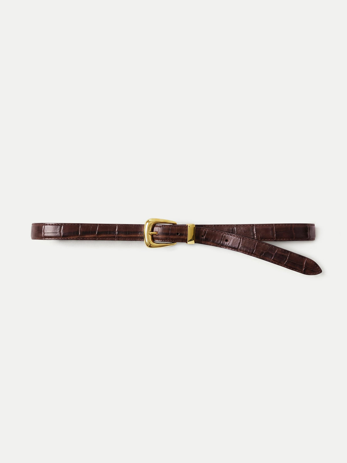 Veronica Beard | Slim Croc-Embossed Arch Belt in Brown Chestnut Chestnut