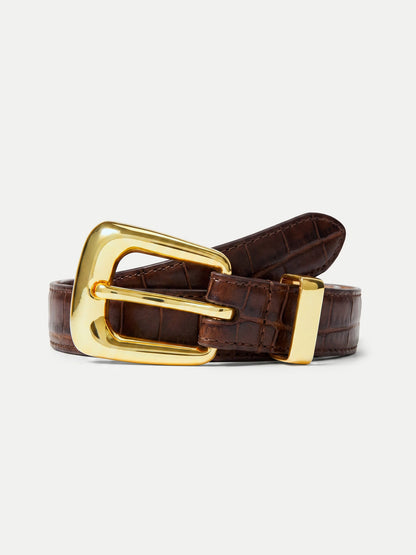 Veronica Beard | Slim Croc-Embossed Arch Belt in Brown Chestnut Chestnut
