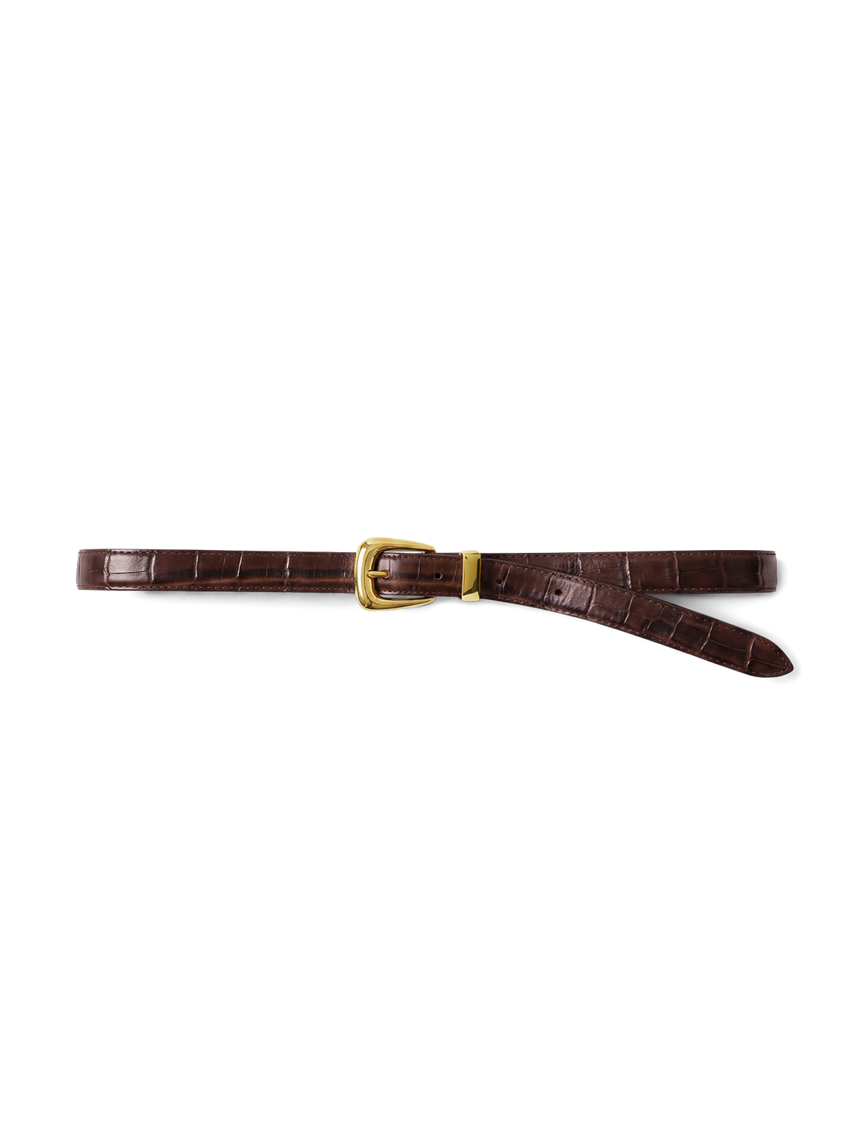 Veronica Beard | Slim Croc-Embossed Arch Belt in Brown Chestnut Chestnut