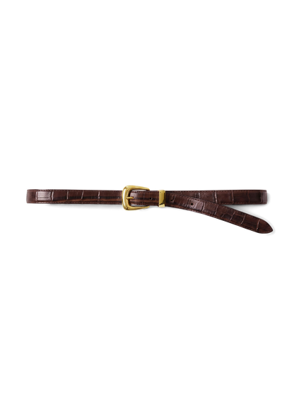 Veronica Beard | Slim Croc-Embossed Arch Belt in Brown Chestnut Chestnut
