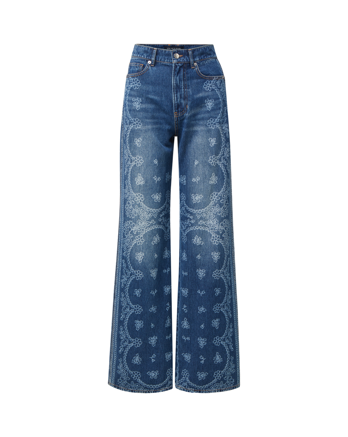 Veronica Beard | Taylor Bandana Print Wide-Leg Jean in Indigo Blue Indigo Bandana Indigo Bandana