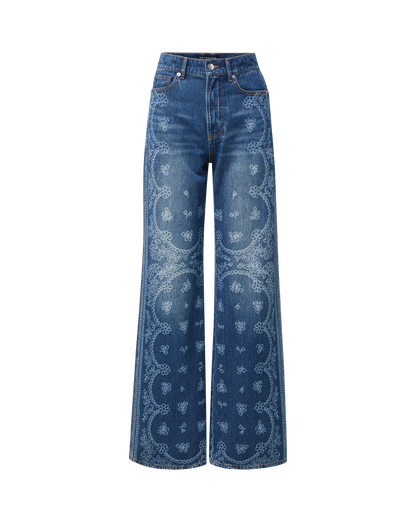 Veronica Beard | Taylor Bandana Print Wide-Leg Jean in Indigo Blue Indigo Bandana Indigo Bandana