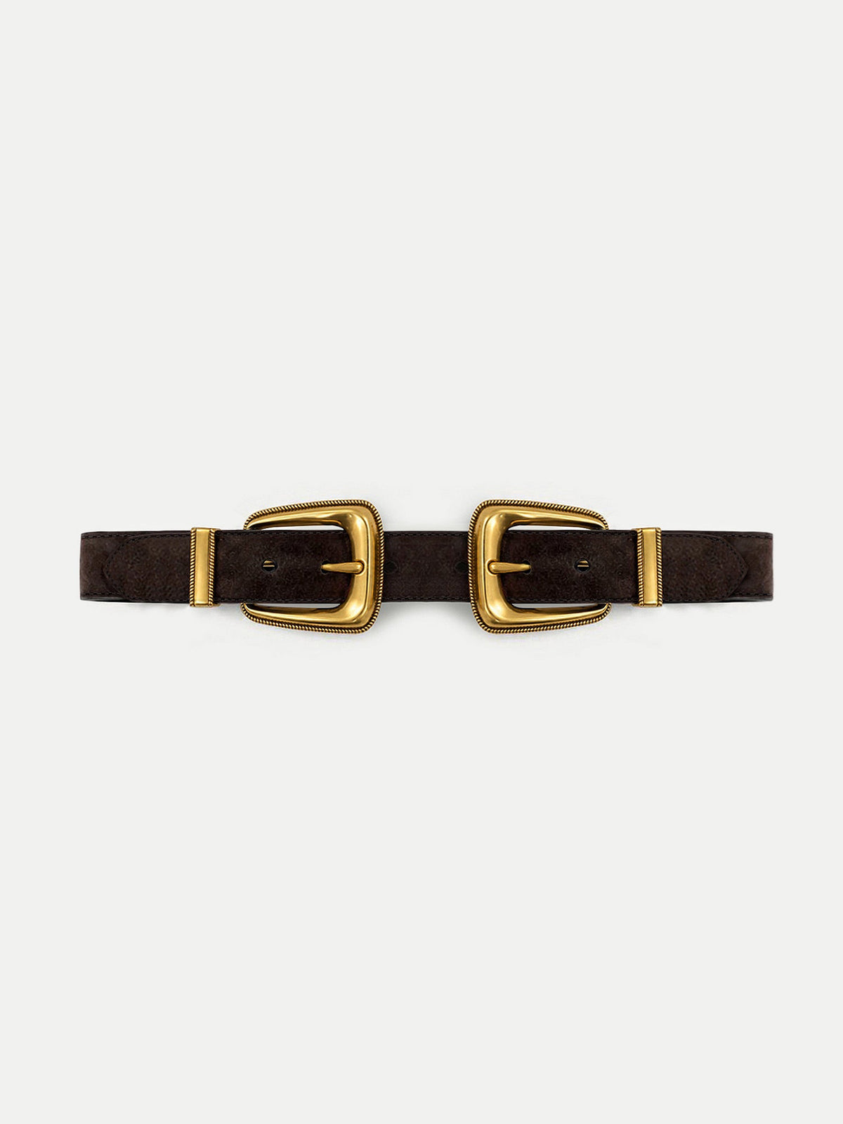 Veronica Beard | Double-Buckle Arch Waist Belt in Dark Brown Suede Espresso