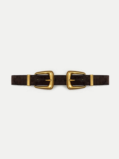 Veronica Beard | Double-Buckle Arch Waist Belt in Dark Brown Suede Espresso