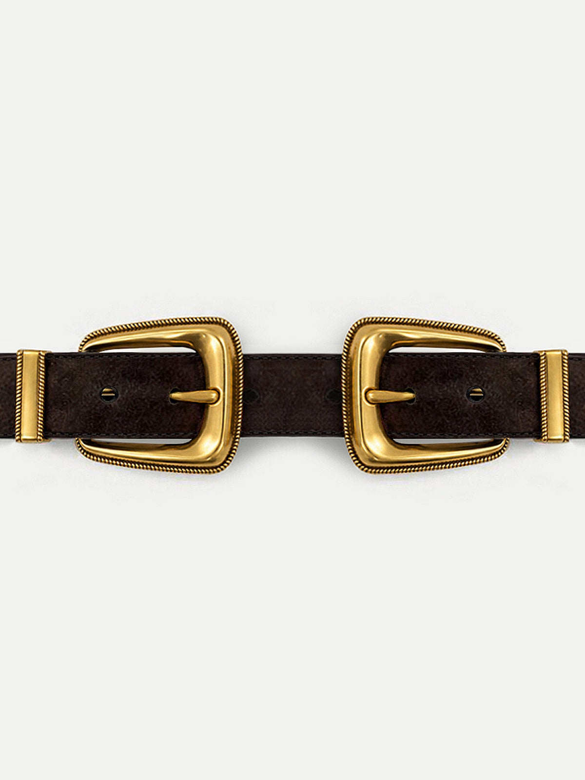 Veronica Beard | Double-Buckle Arch Waist Belt in Dark Brown Suede Espresso