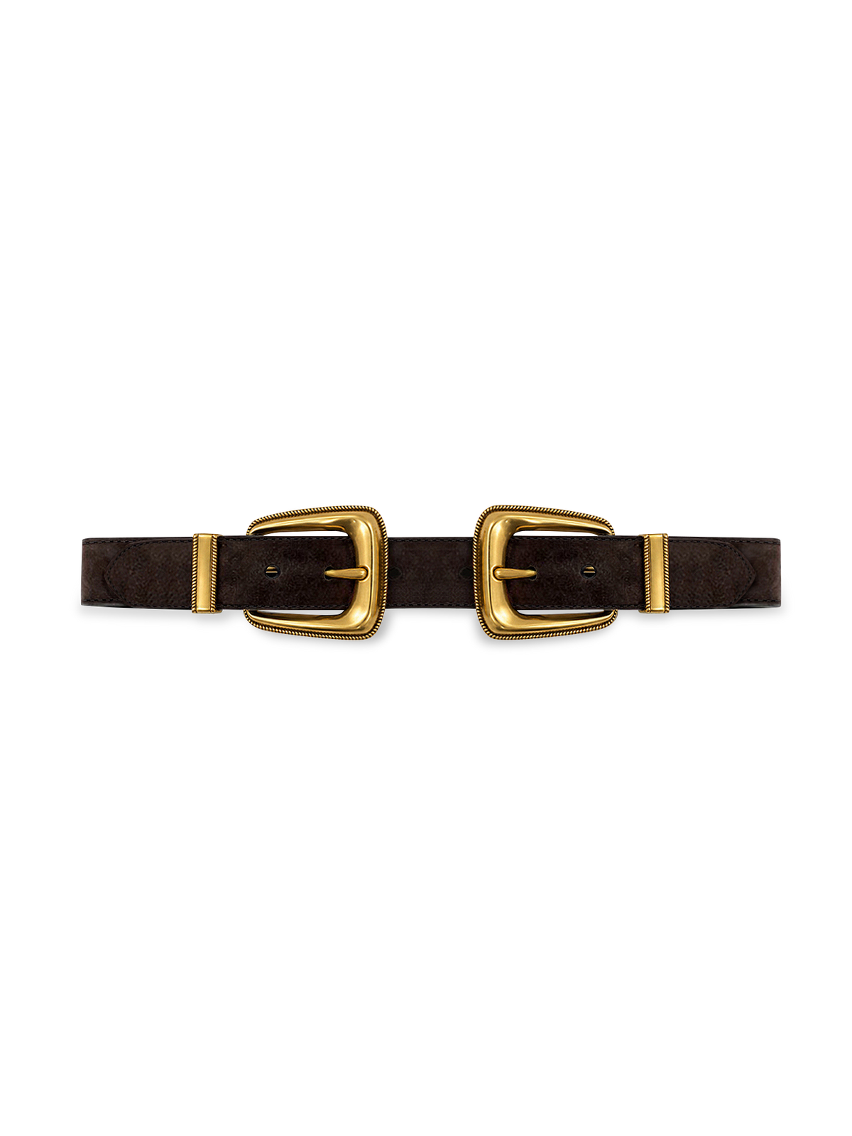Veronica Beard | Double-Buckle Arch Waist Belt in Dark Brown Suede Espresso