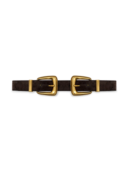 Veronica Beard | Double-Buckle Arch Waist Belt in Dark Brown Suede Espresso