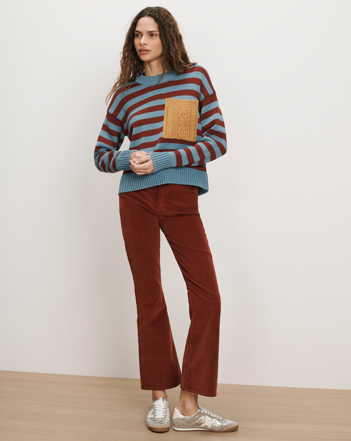 Veronica Beard | Emile Striped Pullover in Red & Blue Blue River/Rust/Mustard